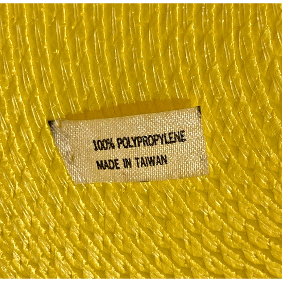 Vintage 80's Yellow & Black Deborah New York Straw Sun Hat Wide Brim w/ Feathers - Picture 7 of 9